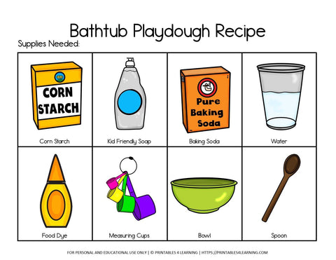 Adapted Visual Recipe: Bubble Bath Playdough - Printables 4 Learning