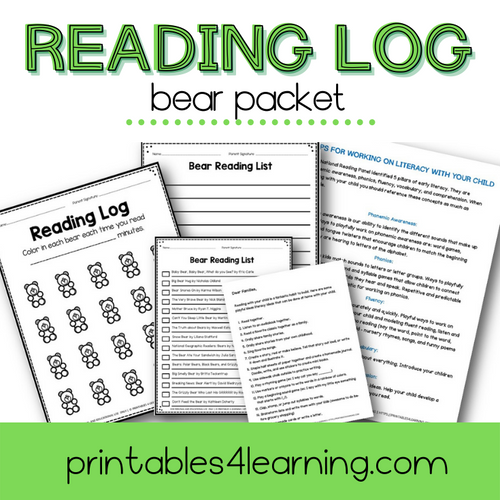 Editable Reading Log: Bear Books for Kids with Parent Handout - Printables 4 Learning