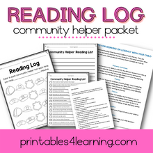 Load image into Gallery viewer, Editable Reading Log: Community Helper Books for Kids with Parent Handout - Printables 4 Learning
