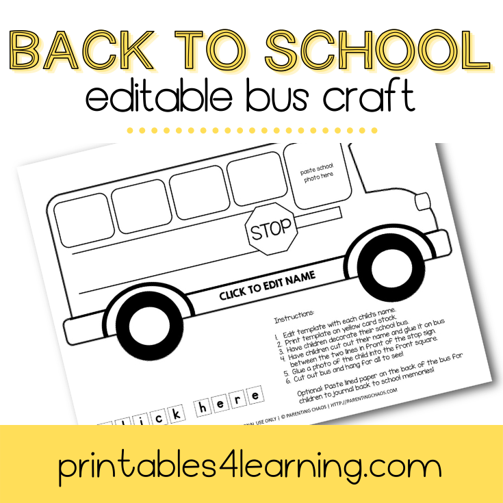 Editable School Bus Craft Printable – Printables 4 Learning