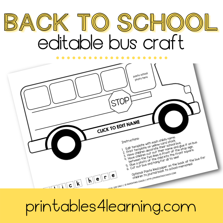 Editable School Bus Craft - Printables 4 Learning