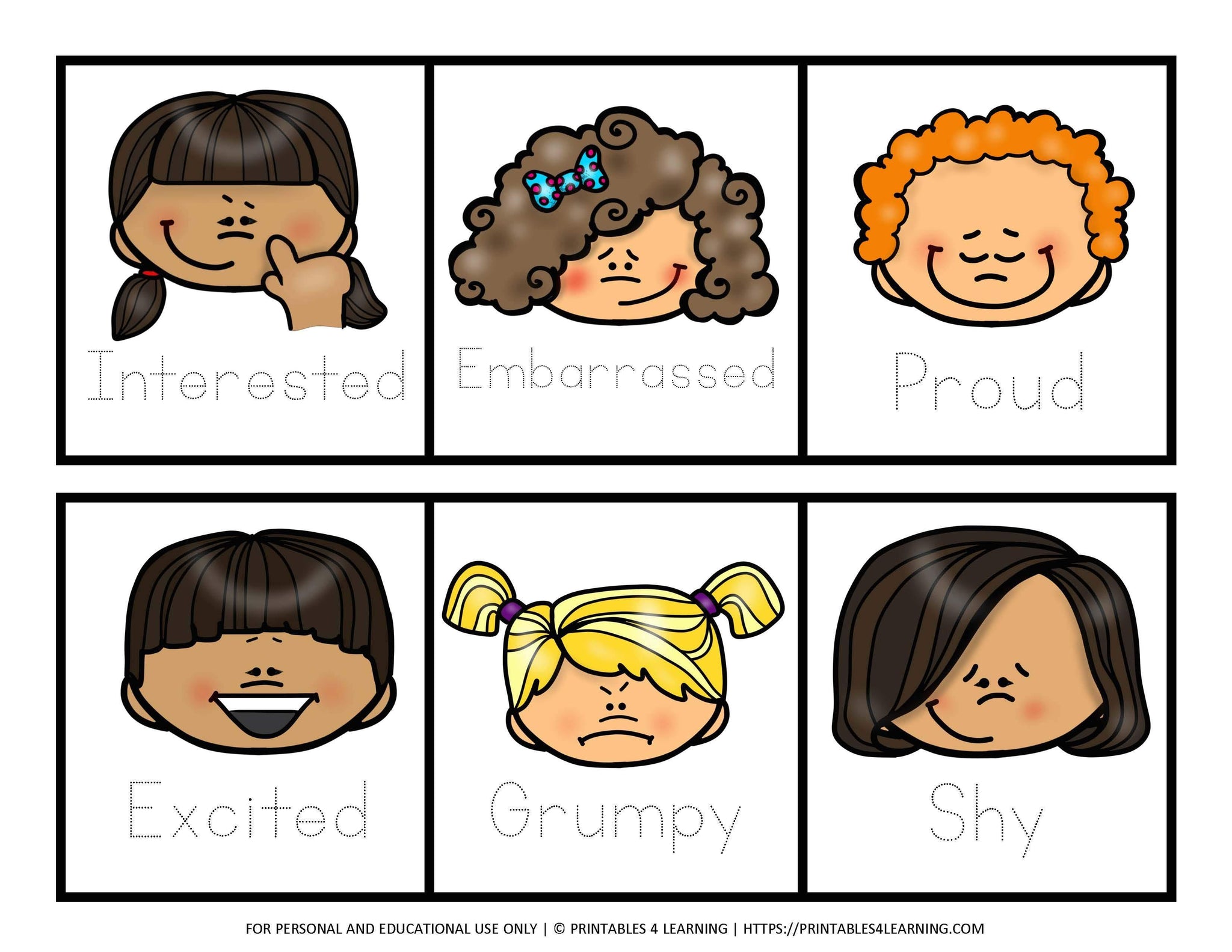 emotions faces for kids printable