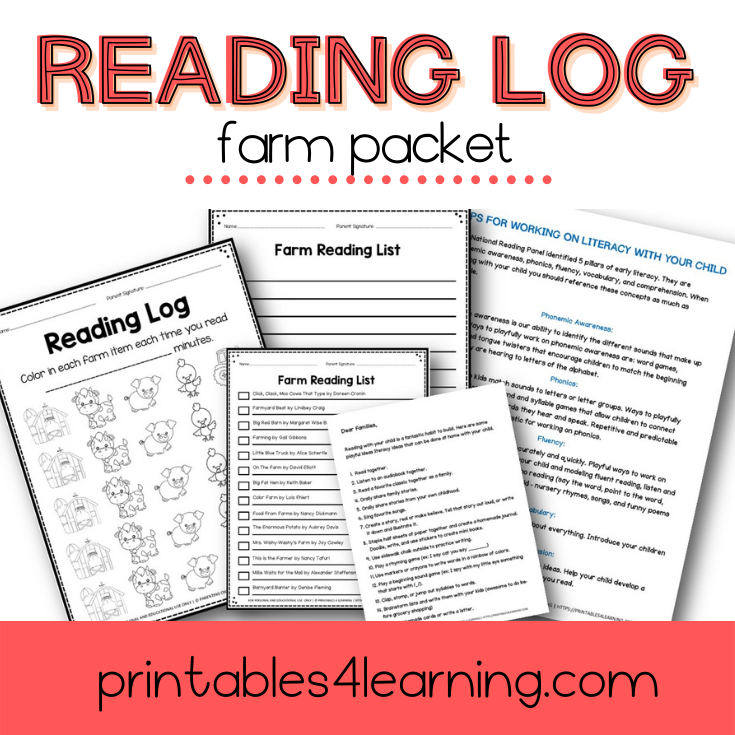 Editable Reading Log: Farm Books for Kids with Parent Handout - Printables 4 Learning