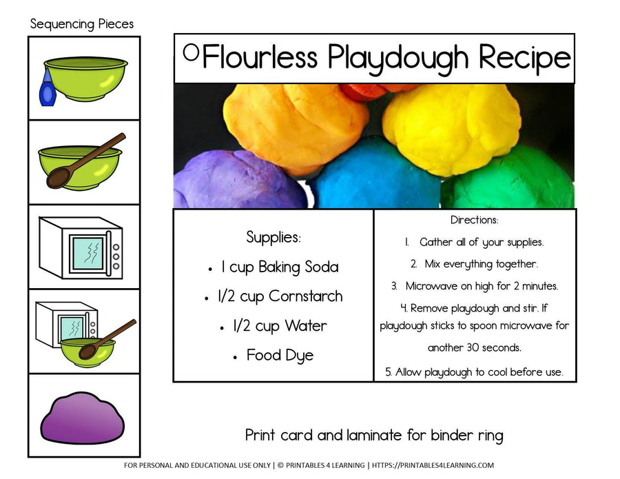 Adapted Visual Recipe: Flourless Playdough - Printables 4 Learning