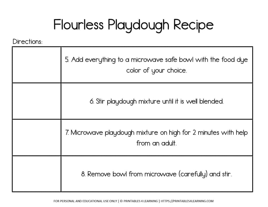 Adapted Visual Recipe: Flourless Playdough - Printables 4 Learning