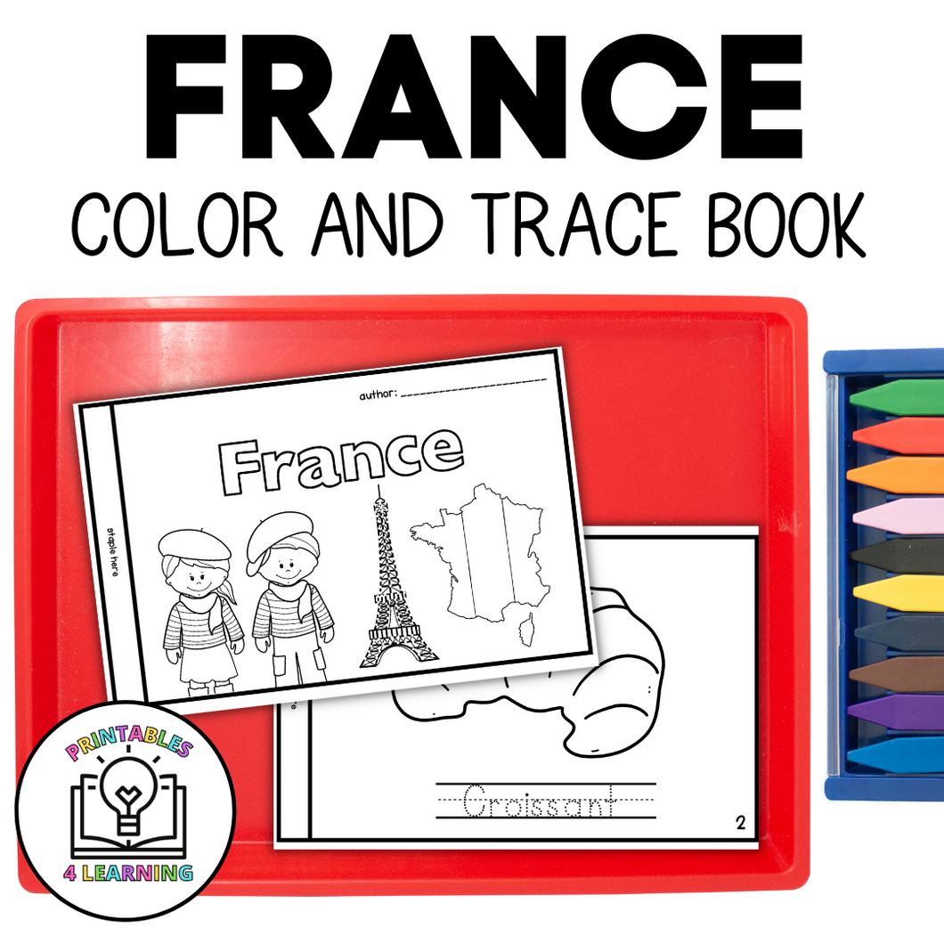 France Color and Trace Book for Kids