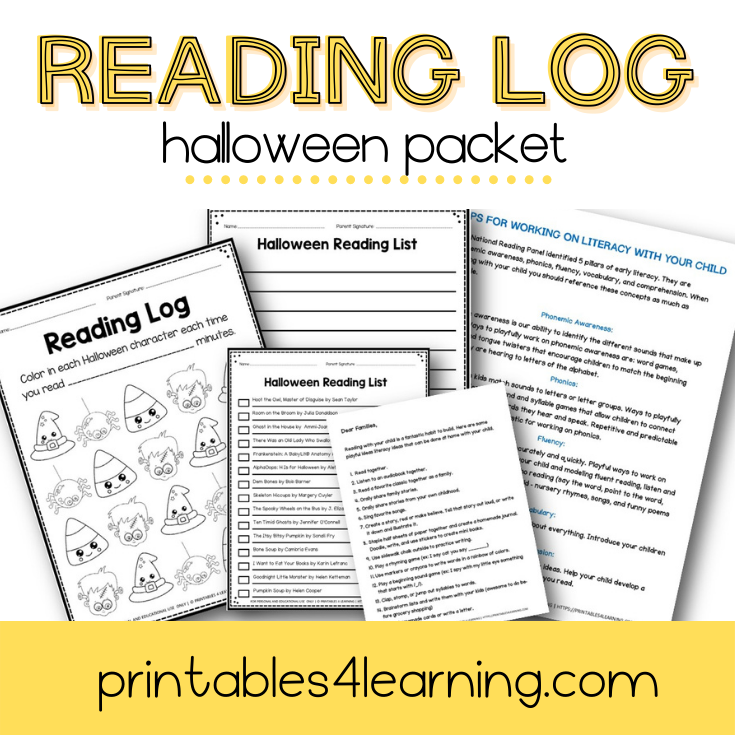 Editable Reading Log: Halloween Books for Kids with Parent Handout - Printables 4 Learning