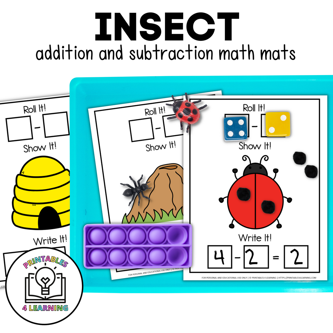 Insect Addition and Subtraction Math Mats