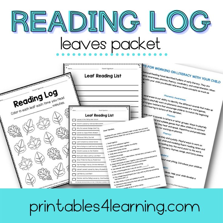 Editable Reading Log: Leaves Books for Kids with Parent Handout - Printables 4 Learning