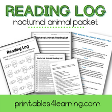 Load image into Gallery viewer, Editable Reading Log: Nocturnal Animal Books for Kids with Parent Handout - Printables 4 Learning
