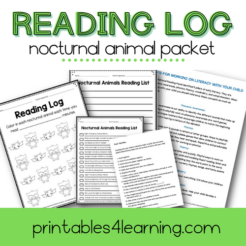 Editable Reading Log: Nocturnal Animal Books for Kids with Parent Handout - Printables 4 Learning