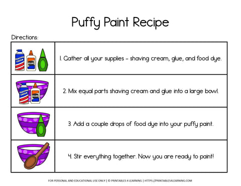 Adapted Visual Recipe: Puffy Paint - Printables 4 Learning