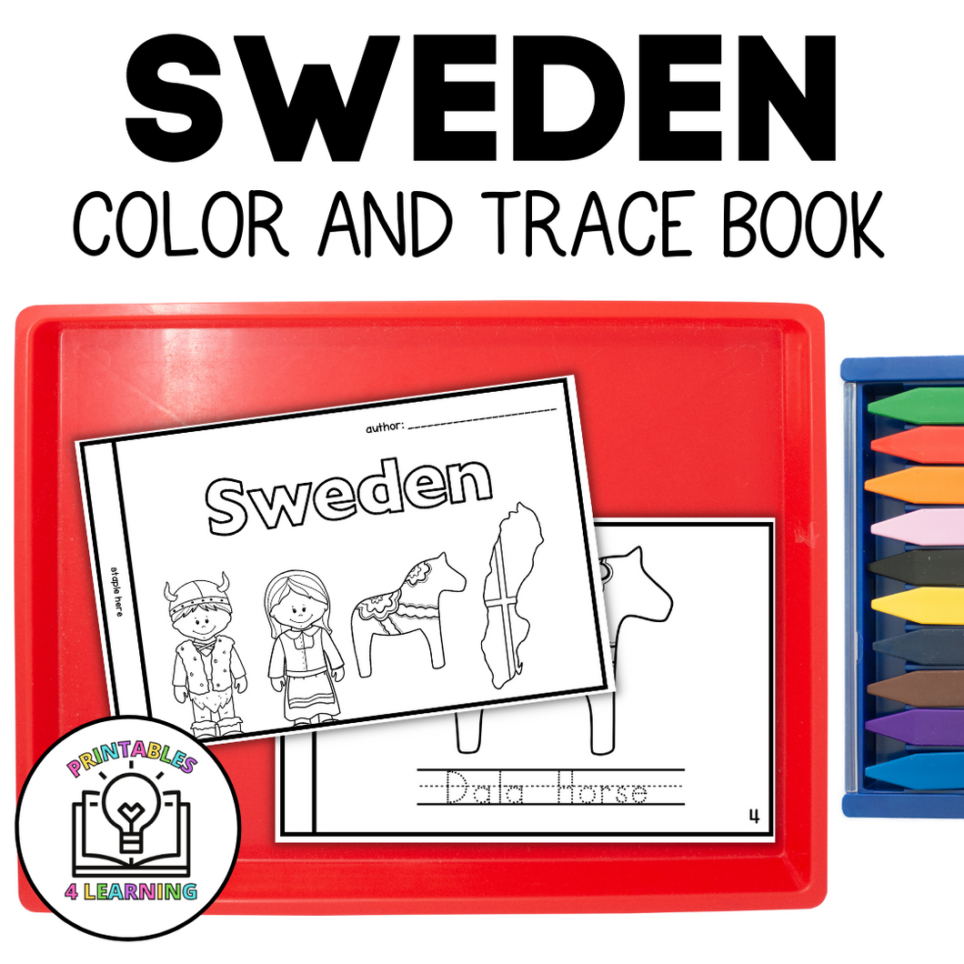 Sweden Color and Trace Book for Kids