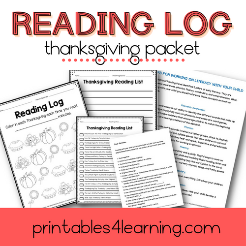 Editable Reading Log: Thanksgiving Books for Kids with Parent Handout - Printables 4 Learning