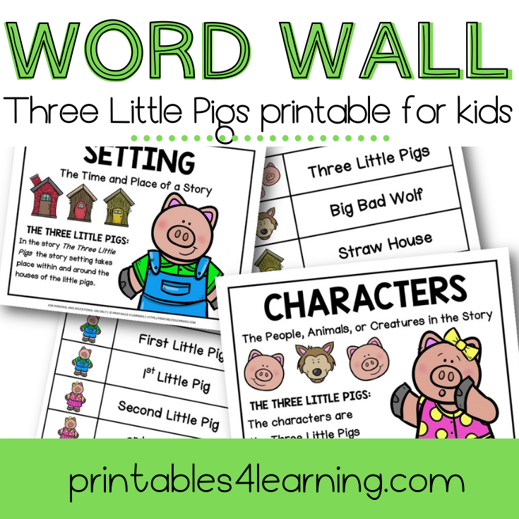 Three Little Pigs Word Wall with Story Element Posters